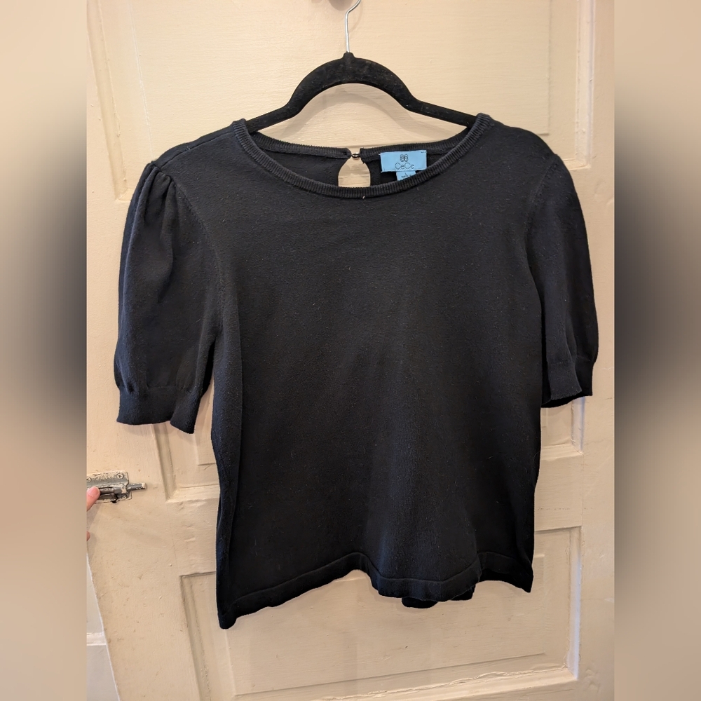 Black Puffed Sleeve Lightweight Sweater